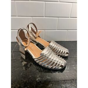 Josh Metallic Silver Woven Leather Slingback Heeled Sandals Party Y2K Size 37